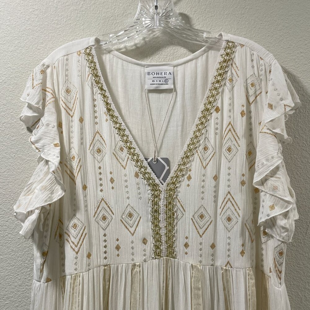 BOHERA Juleebee Flutter Sleeve V-Neck Shell Embellished White/Gold/Silver XL - Picture 8 of 13